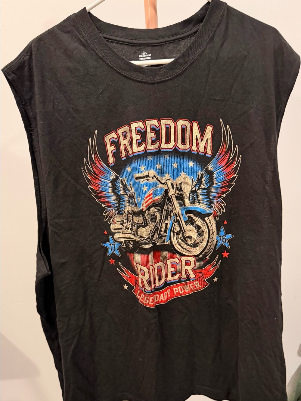 Patriotic 'Celebrate!' Graphic Tee — Black with White Print